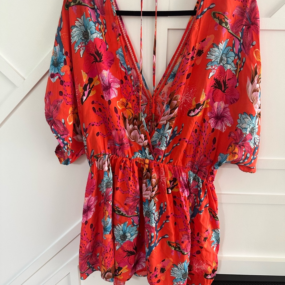Desigual Red Floral V-Neck Blouse